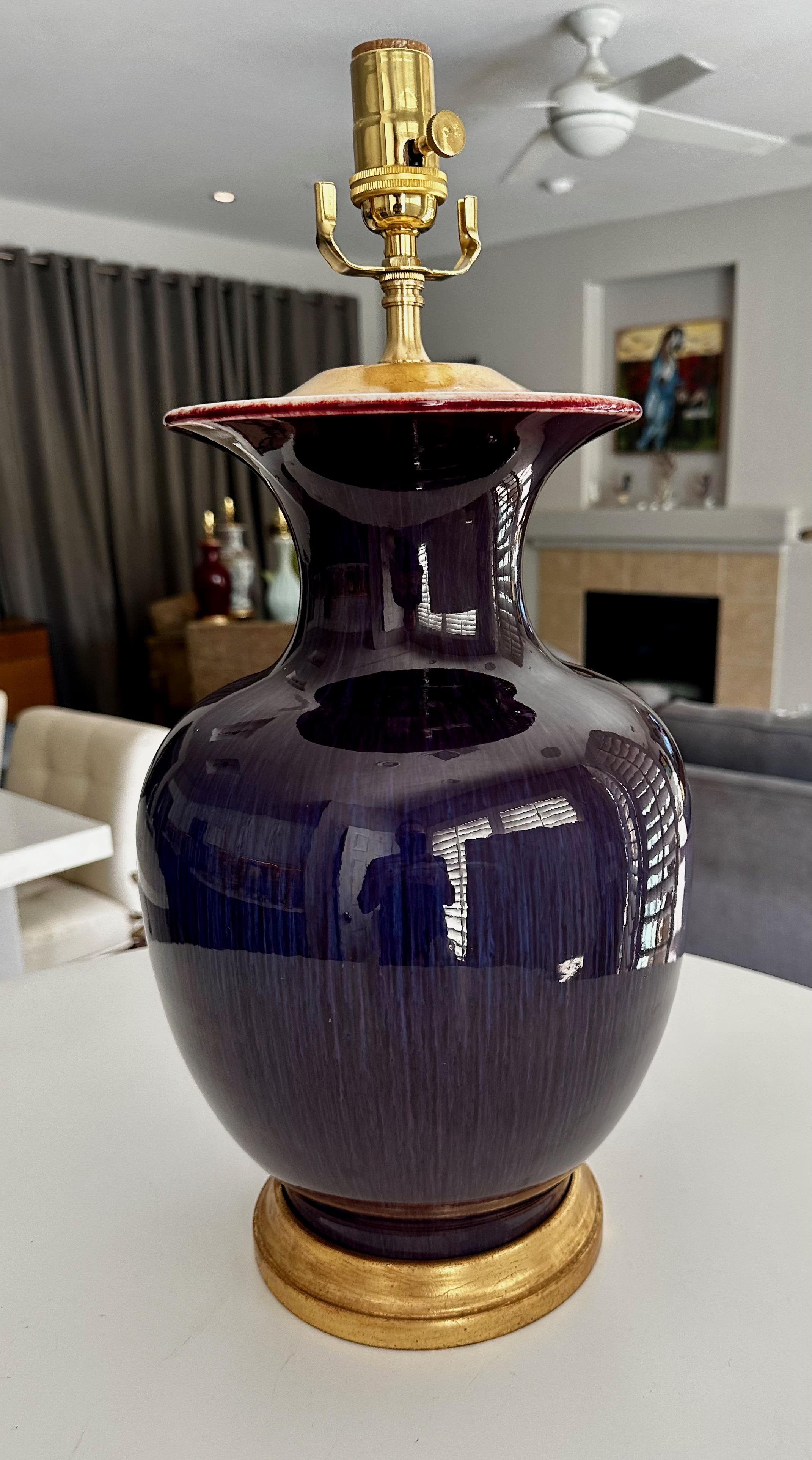 Single Chinese Sang De Boeuf Flambé Oxblood Porcelain Table Lamp For Sale 4