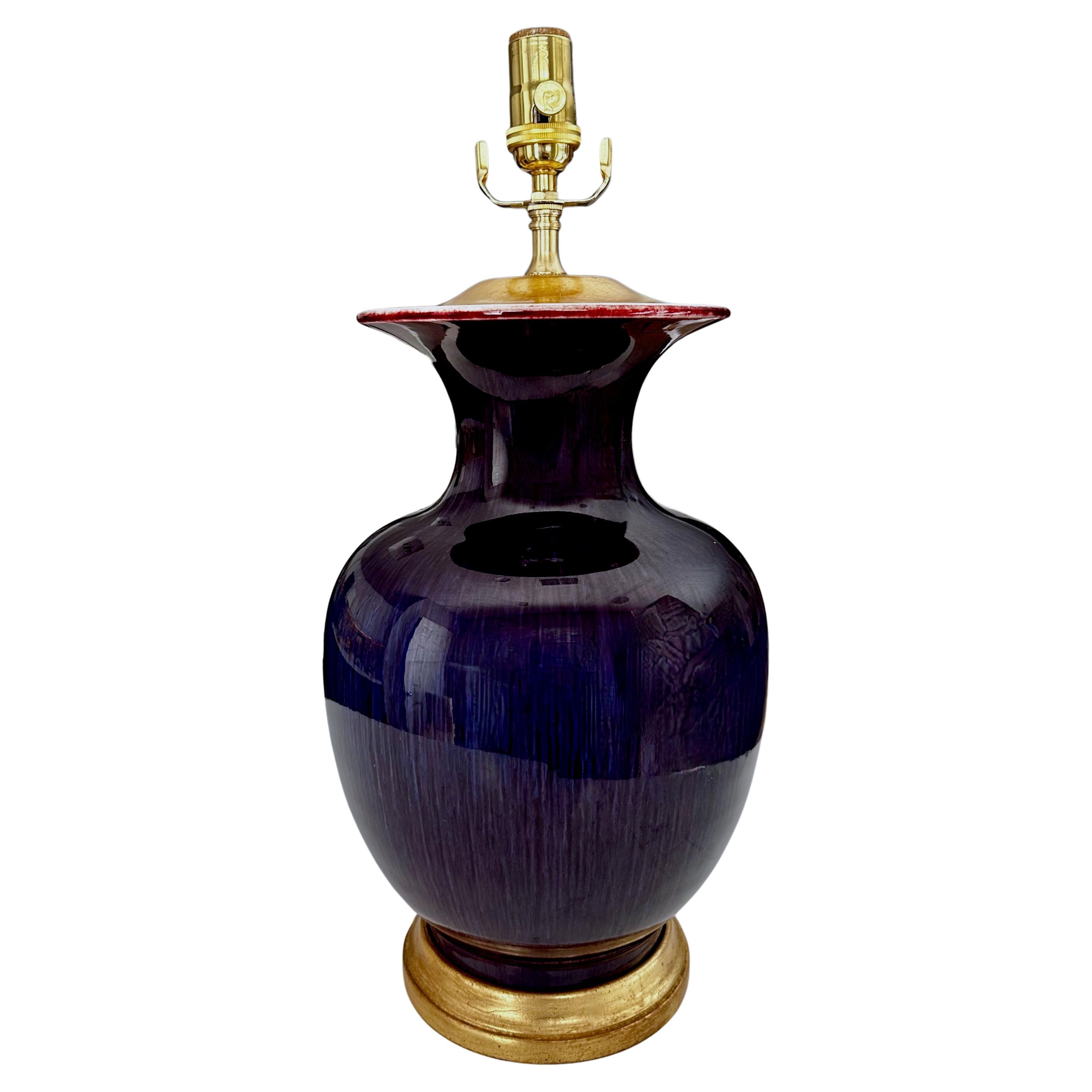 Single Chinese Sang De Boeuf Flambé Oxblood Porcelain Table Lamp For Sale