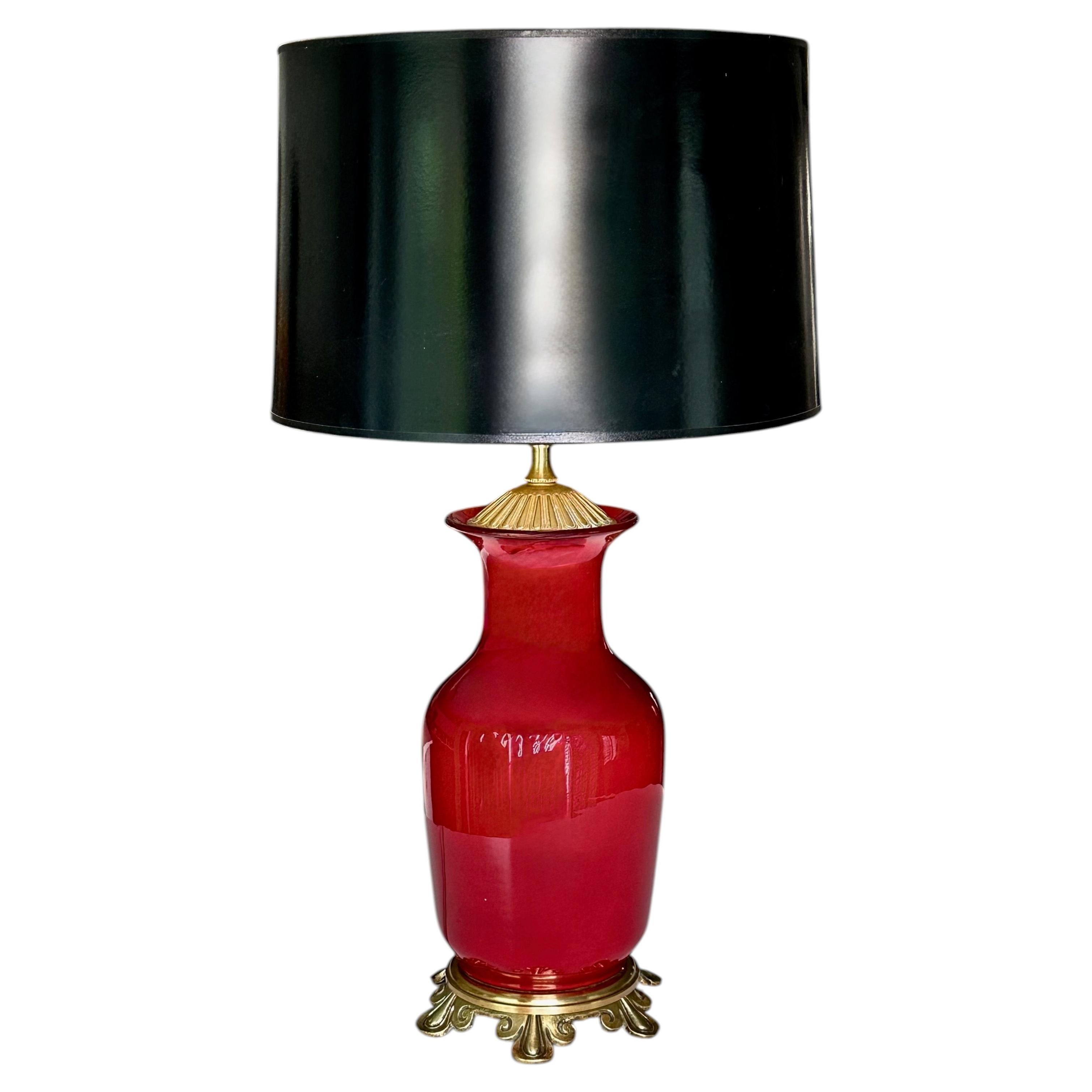 Single Chinese Sang De Boeuf Flambé Oxblood Porcelain Table Lamp