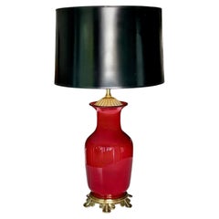 Single Chinese Sang De Boeuf Flambé Oxblood Porcelain Table Lamp