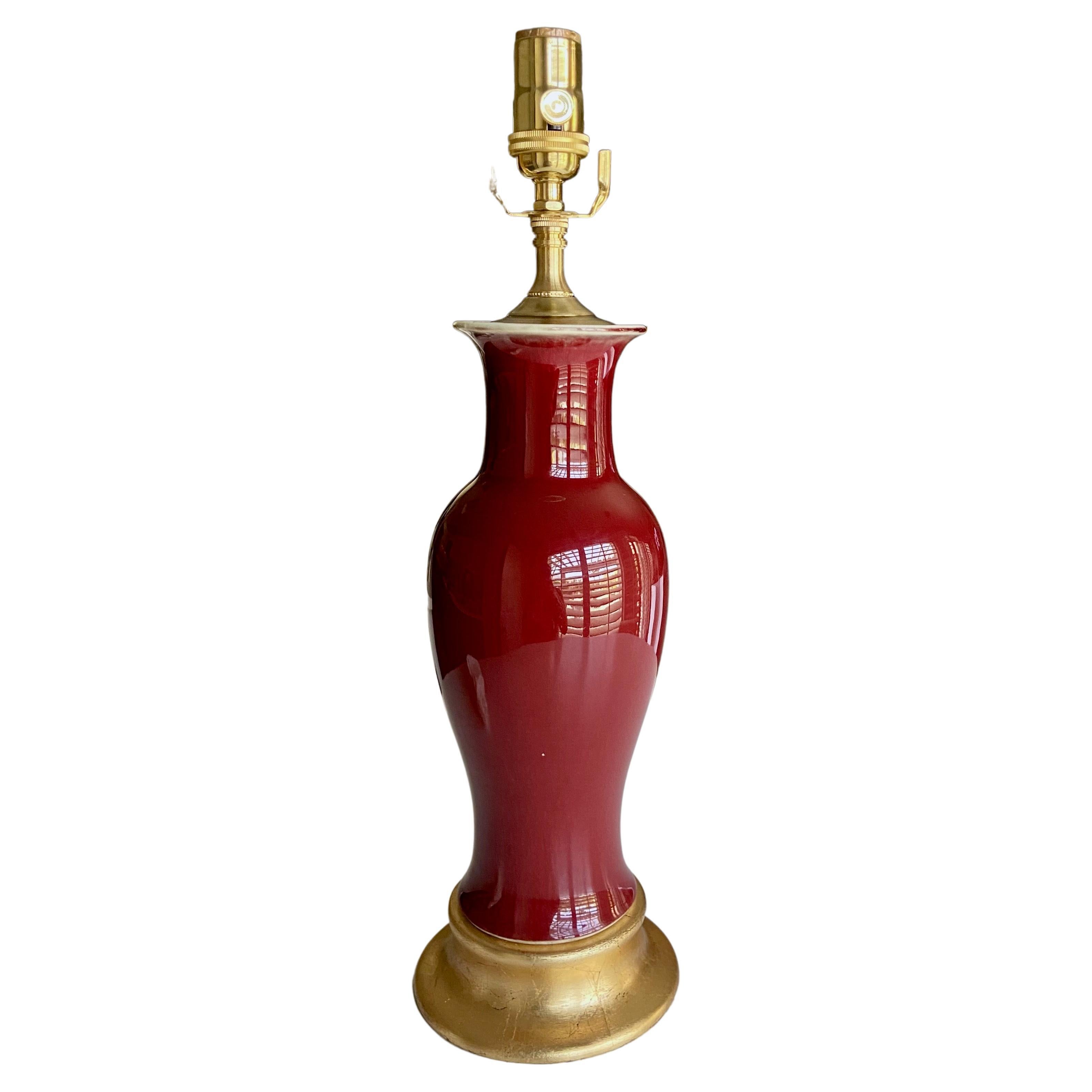 Single Chinese Sang De Boeuf Oxblood Glazed Porcelain Table Lamp For Sale