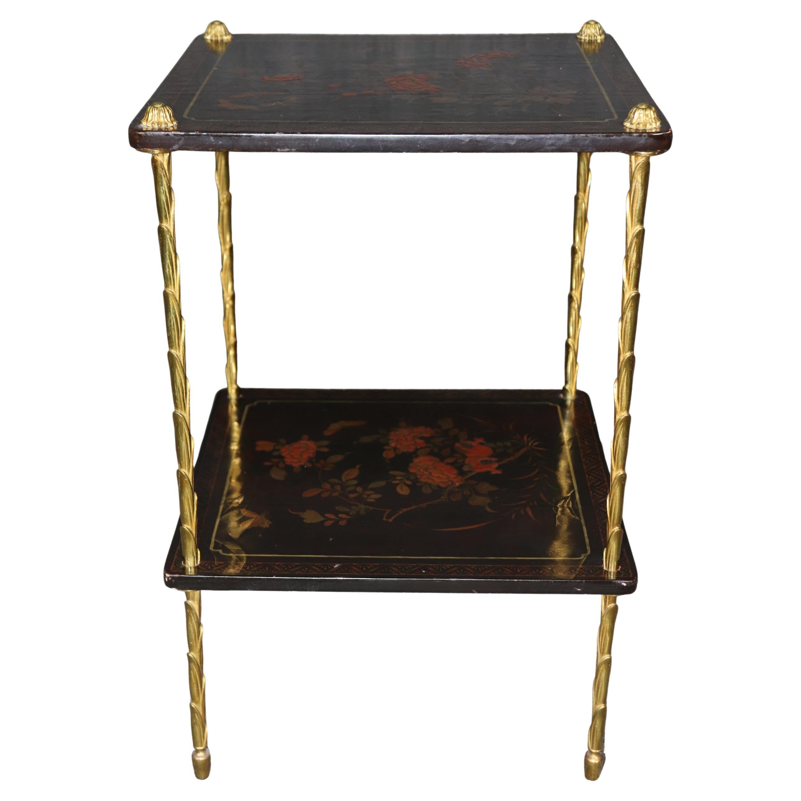 Tavolino singolo in ottone decorato a vernice della Maison Bagues attribuito a Chinoiserie