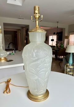 Single Chinoiserie Satin Glass Muller Freres Style Table Lamp