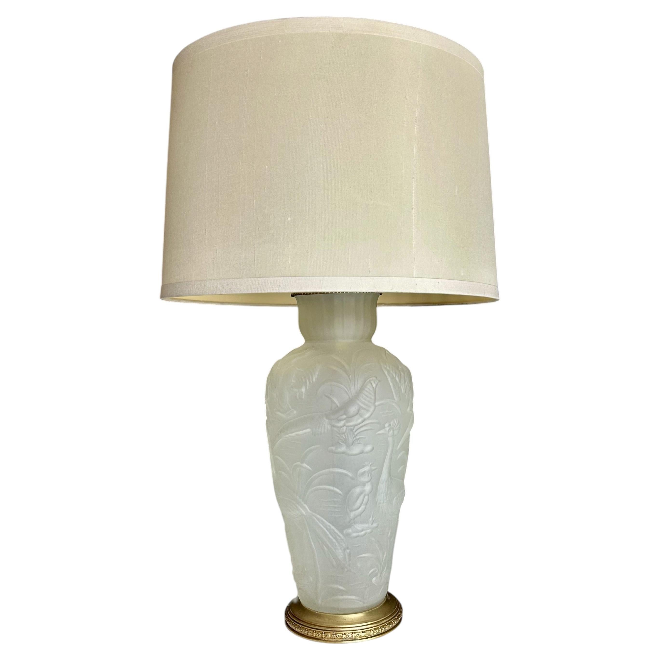 Single Chinoiserie Satin Glass Muller Freres Style Table Lamp