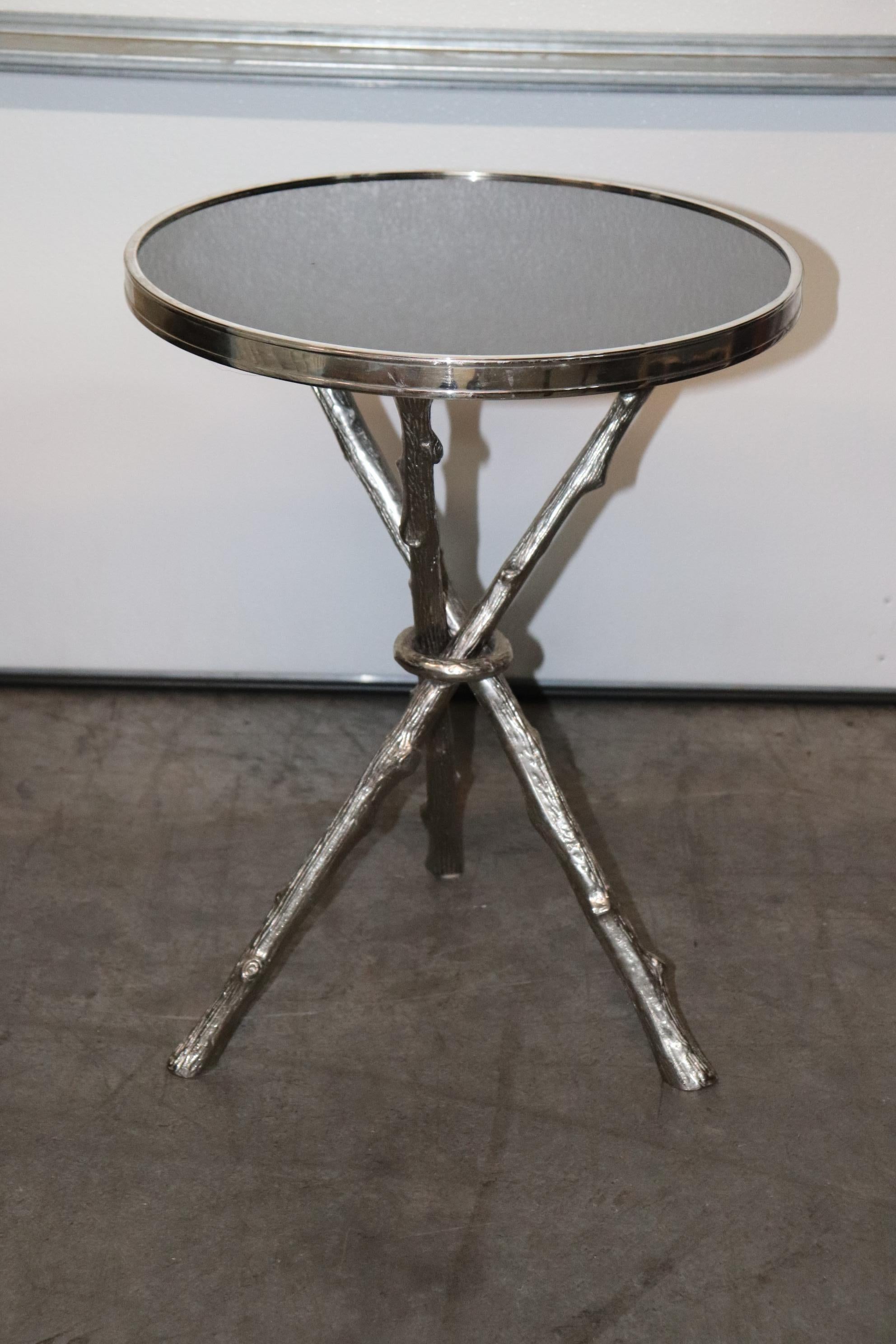 Mid-Century Modern Single Chrome Plate Faux Bamboo Bagues Style Granite Top End Table