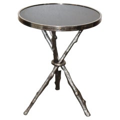 Single Chrome Plate Faux Bamboo Bagues Style Granite Top End Table