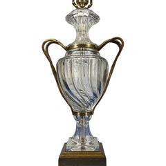 Hollywood  Regency Glass Urn Shaped Table Lamp With Bronze Handles