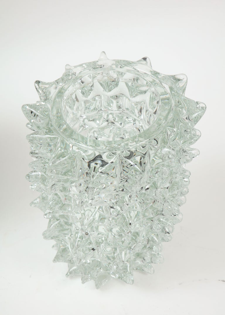 Single, handblown clear Murano glass vase in the iconic manner of the 