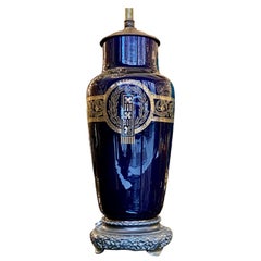 Antique Single Cobalt Blue Porcelain Lamp