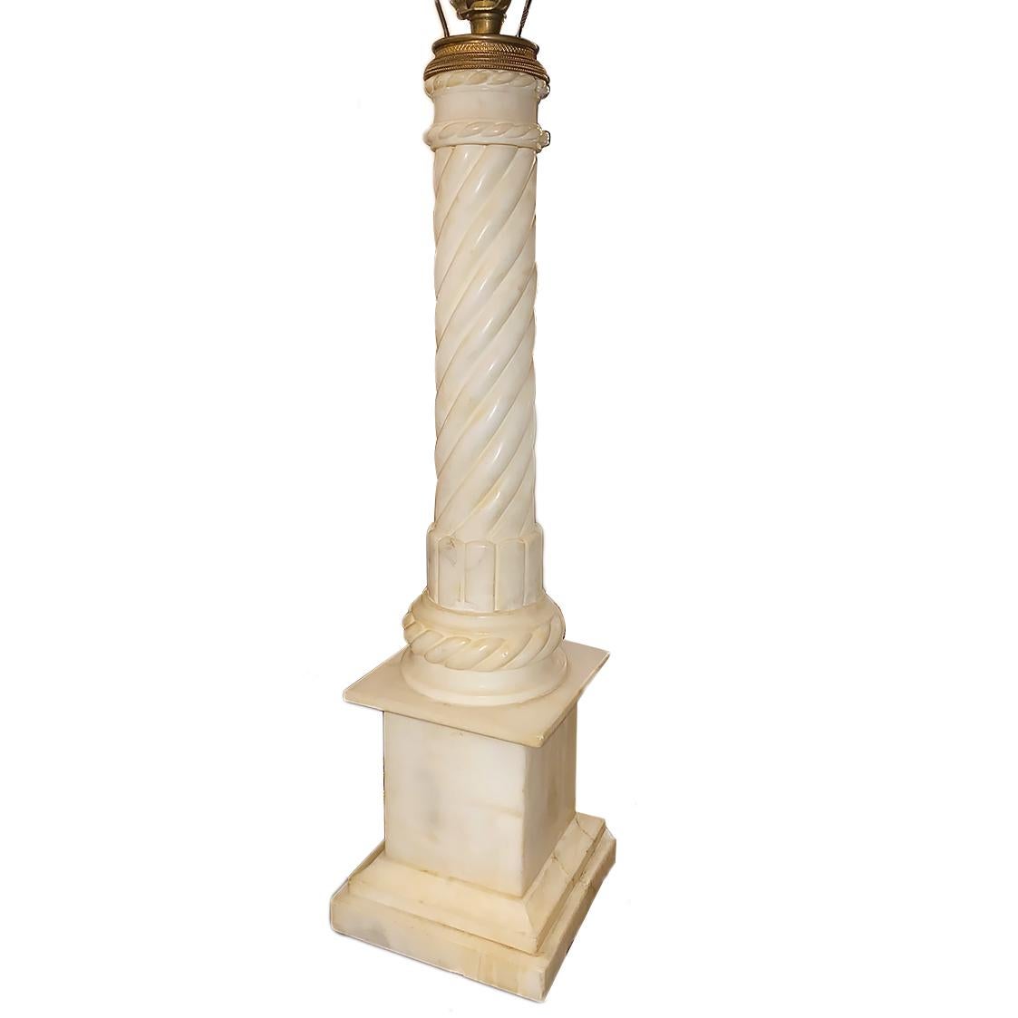 Italian Single Column Alabaster Table Lamp For Sale