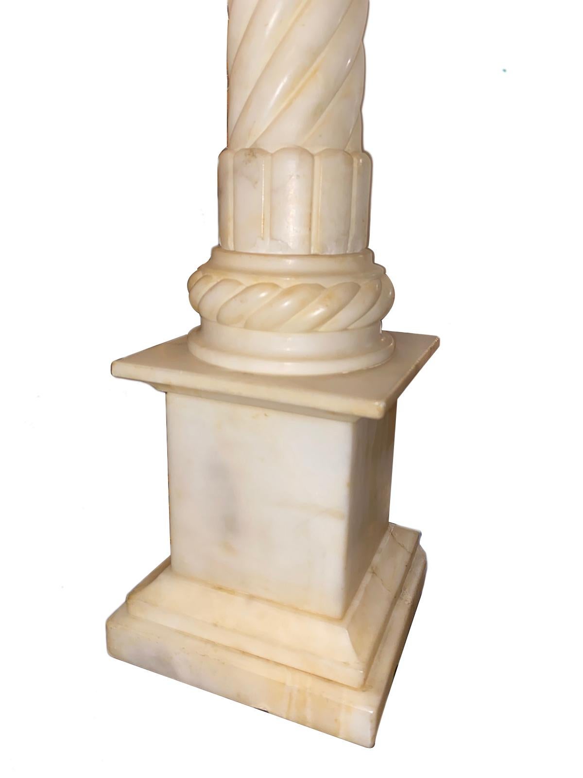 Early 20th Century Single Column Alabaster Table Lamp For Sale