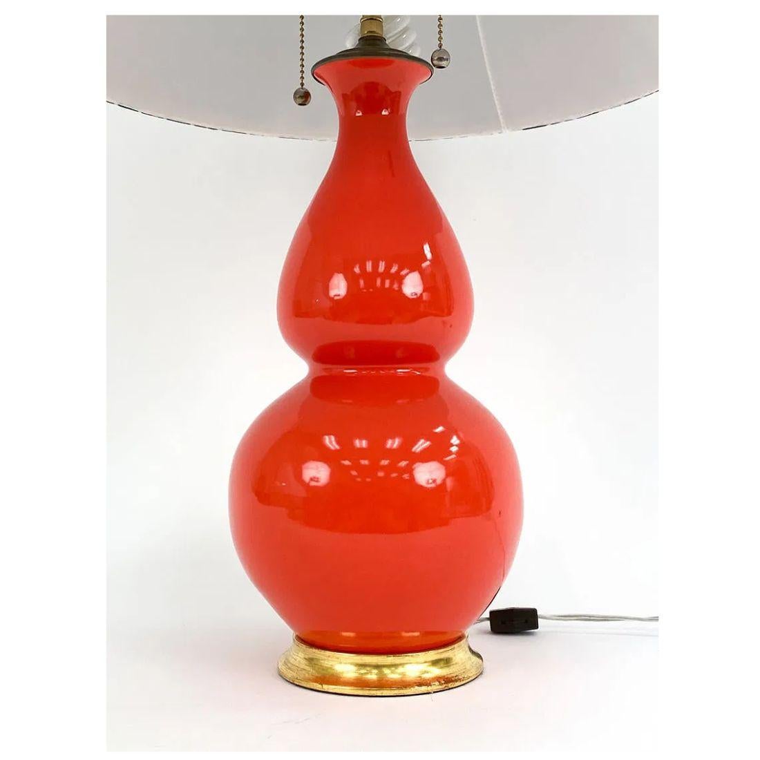 20th Century Single Coral Spitzmiller Double Gourd Table Lamp For Sale