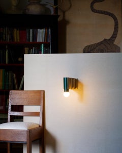 Single Corrugation Sconce / Wall Light in Natural Ash Veneer and Moss Green