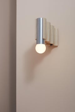 Single Corrugation Sconce / Wall Light in Natural Ash and Brushed Aluminium