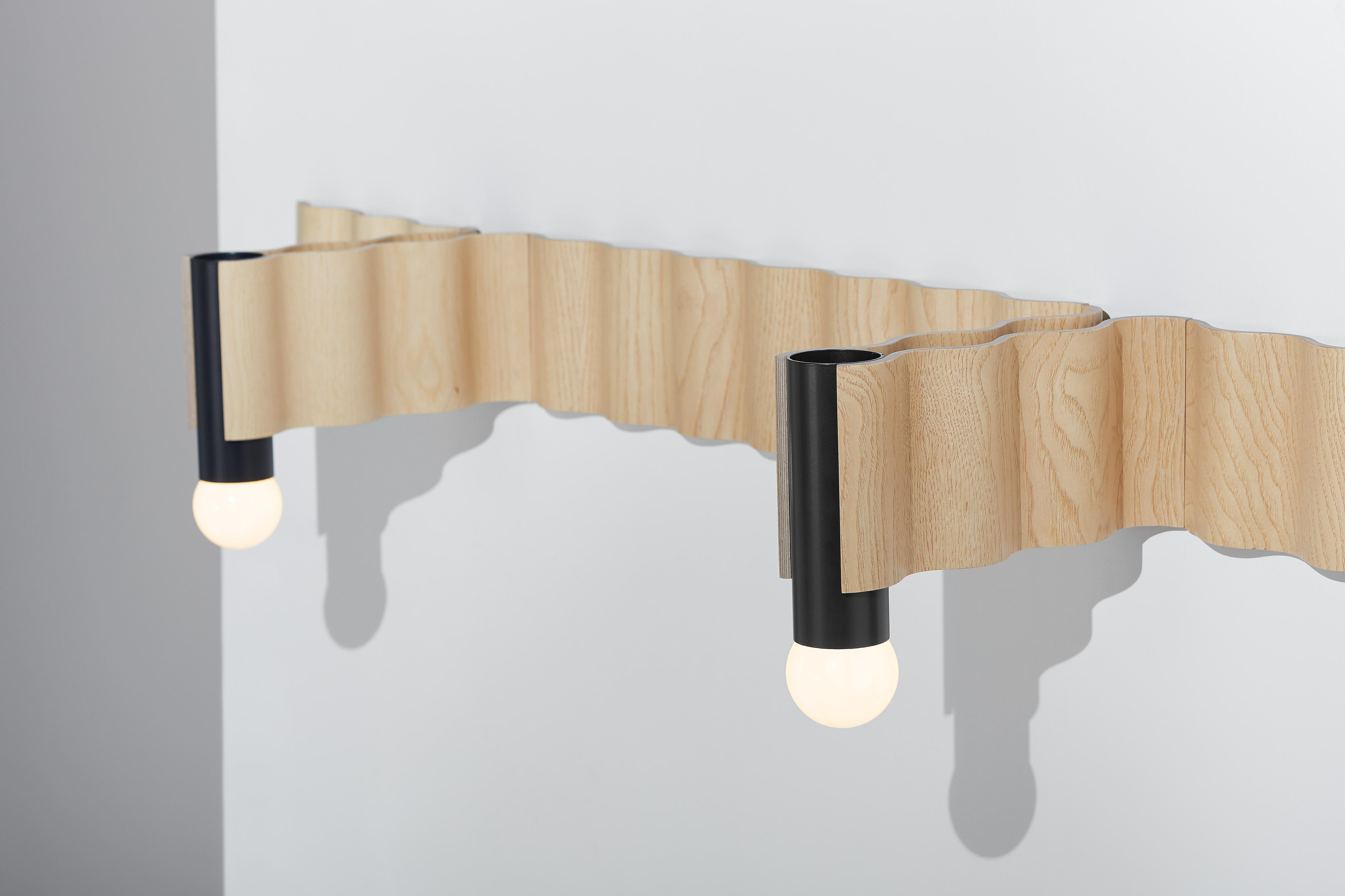 Aluminum Single Corrugation Sconce / Wall Light in Natural Ash and Brushed Aluminium For Sale