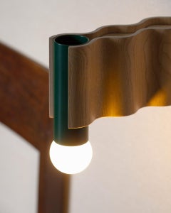 Single Corrugation Sconce / Wall Light in Natural Ash Veneer and Moss Green