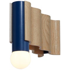 Single Corrugation Sconce or Wall Light in Natural Ash Veneer and Sapphire Blue