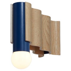 Single Corrugation Sconce / Wall Light in Natural Ash Veneer and Sapphire Blue