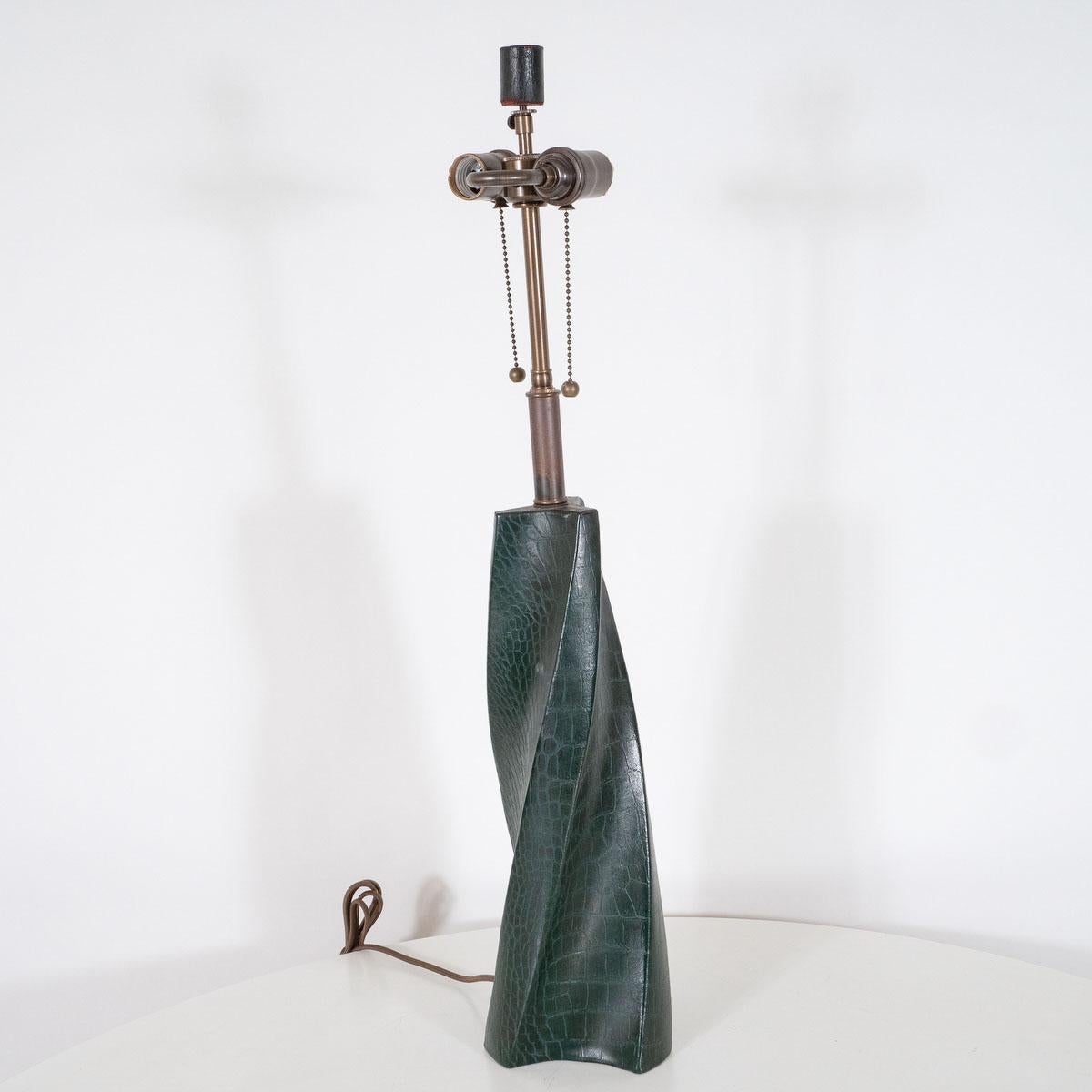 Single Crocodile Skin Twist Table Lamp In Good Condition For Sale In Tarrytown, NY