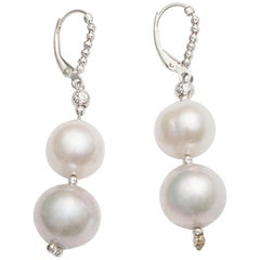 Single Cultured Pearl Dangle Earrings with Sterling Silver Diamond Cut Beads