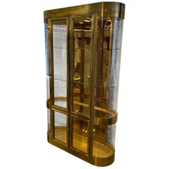 Vintage Single Curved End Mastercraft Brass Vitrine Display Cabinet