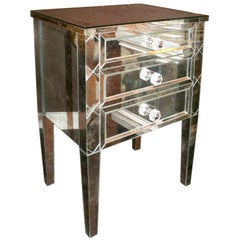 Neoclassical Modern 3-Drawer X-Front Beveled Mirror Nightstand