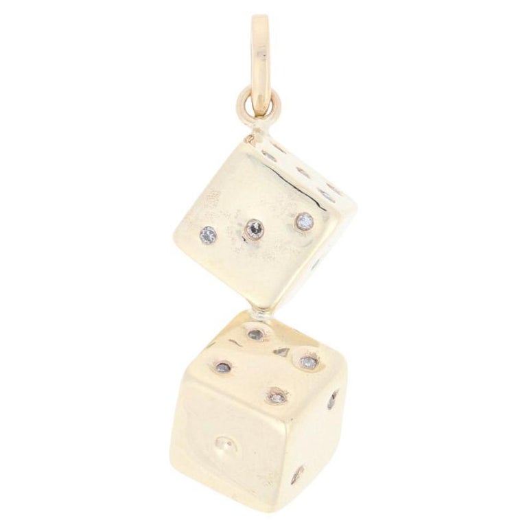 14K Yellow Gold Shiny Polished Dice Pendant Lucky Dice Charm