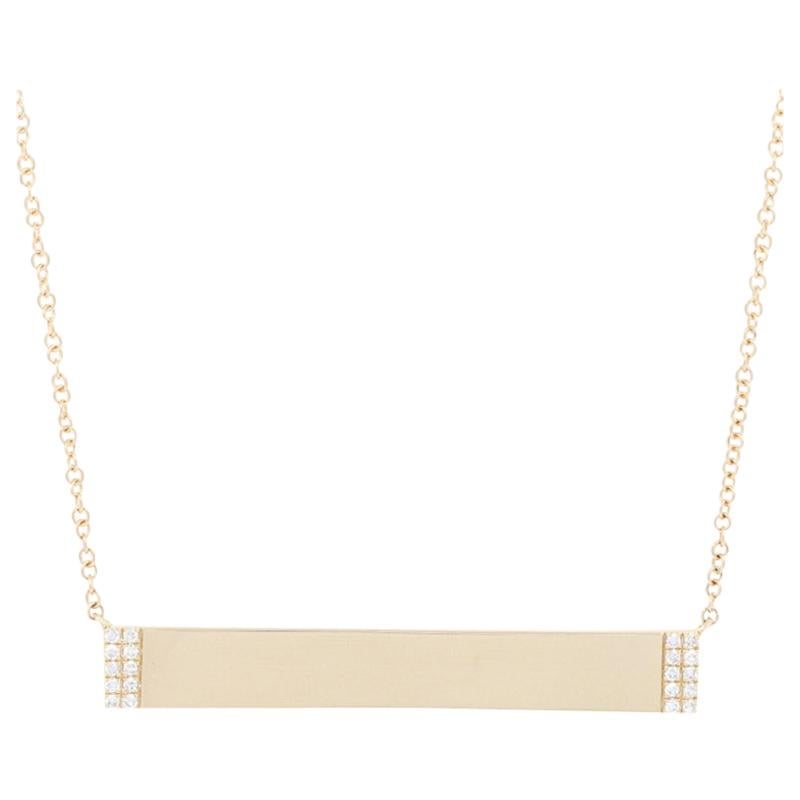 Single Cut Diamond-Accented Engraveable Bar Necklace, 14 Karat Gold Adjustable