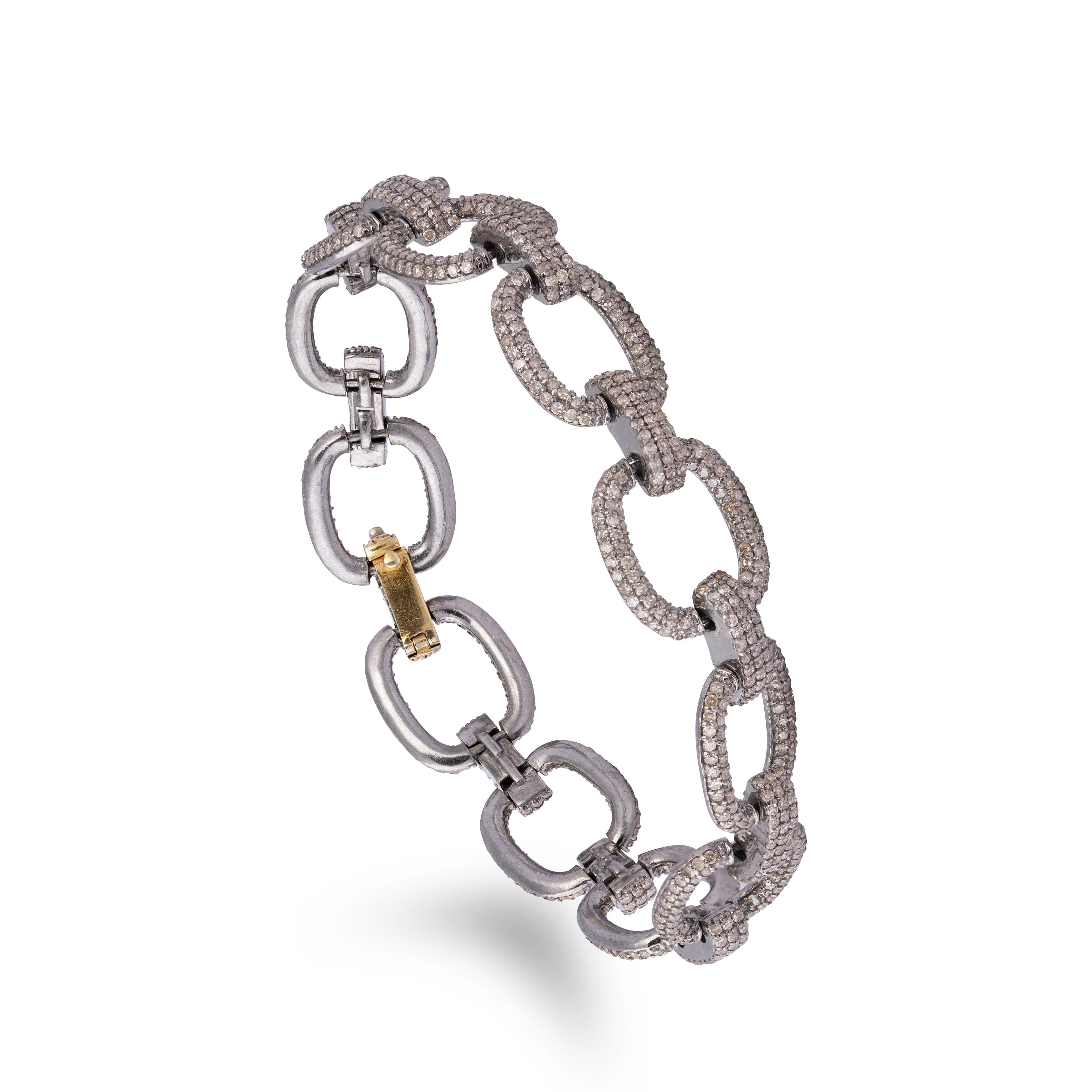 Single cut diamond gold polish silver bracelet 