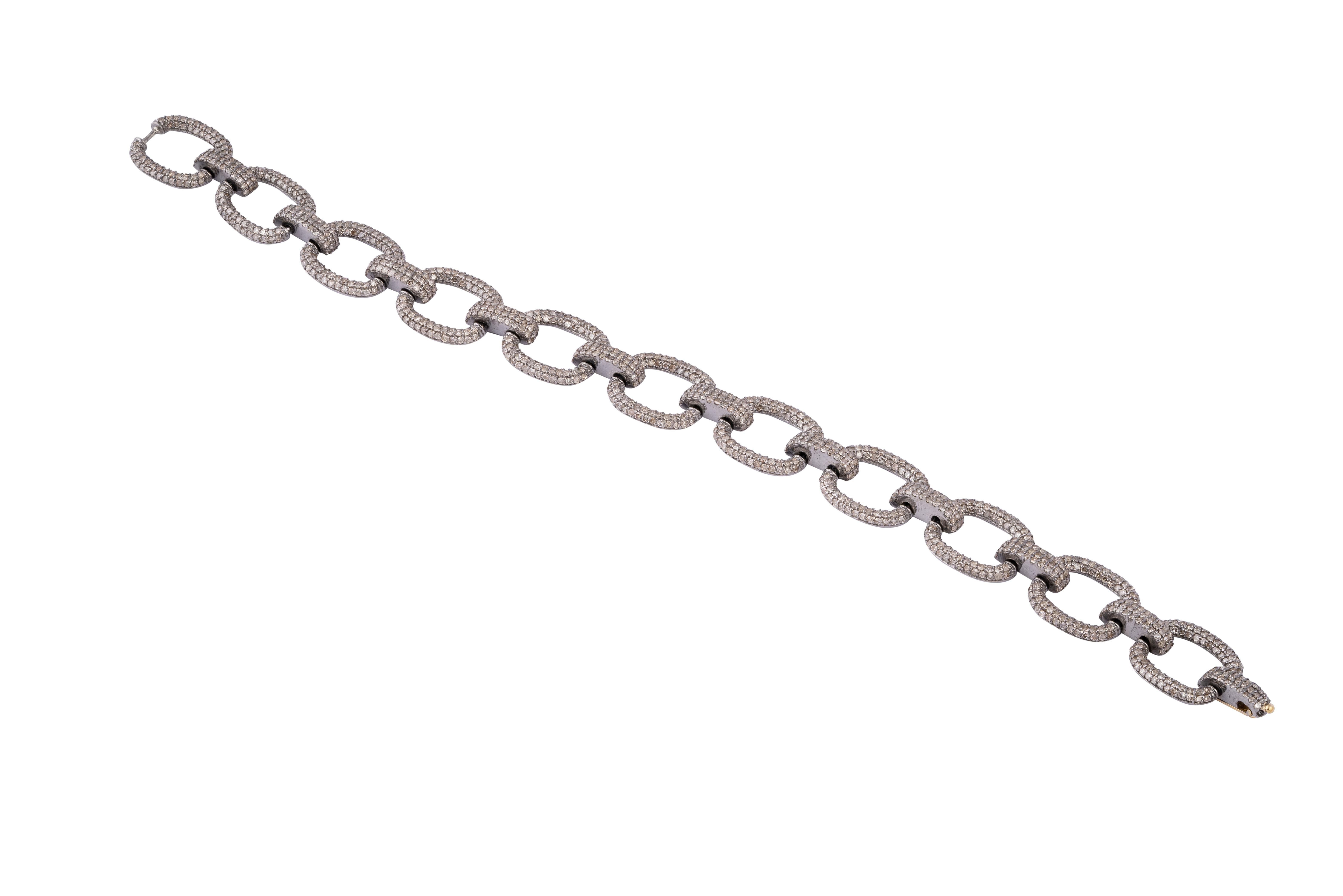 5.90cts Single cut Diamond and 925 sterling silver Bracelet with gold polish In New Condition In jaipur, IN