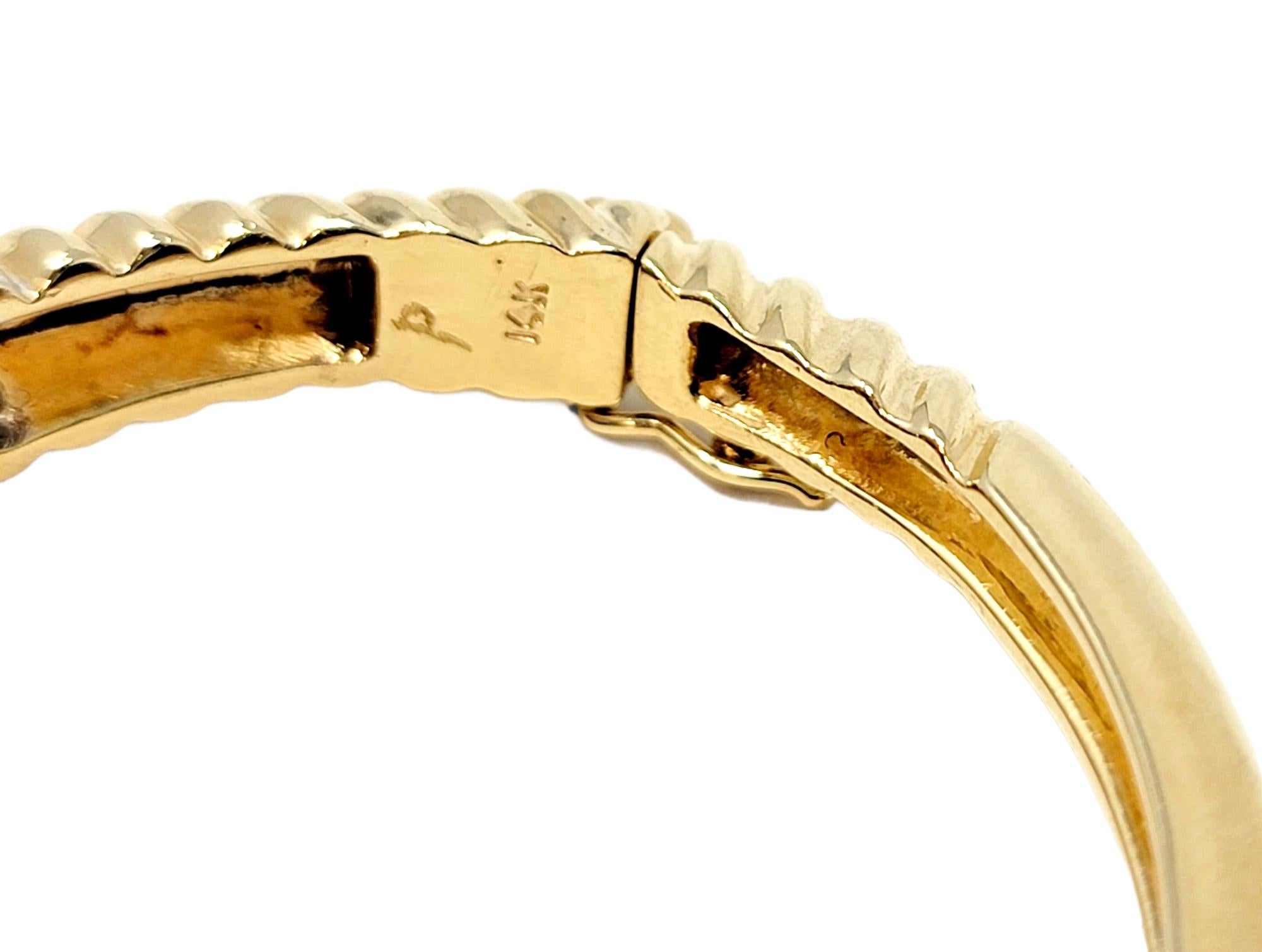 Single Cut Diamond Hinged Bangle Bracelet Chevron Dome 14 Karat Yellow Gold  For Sale 6