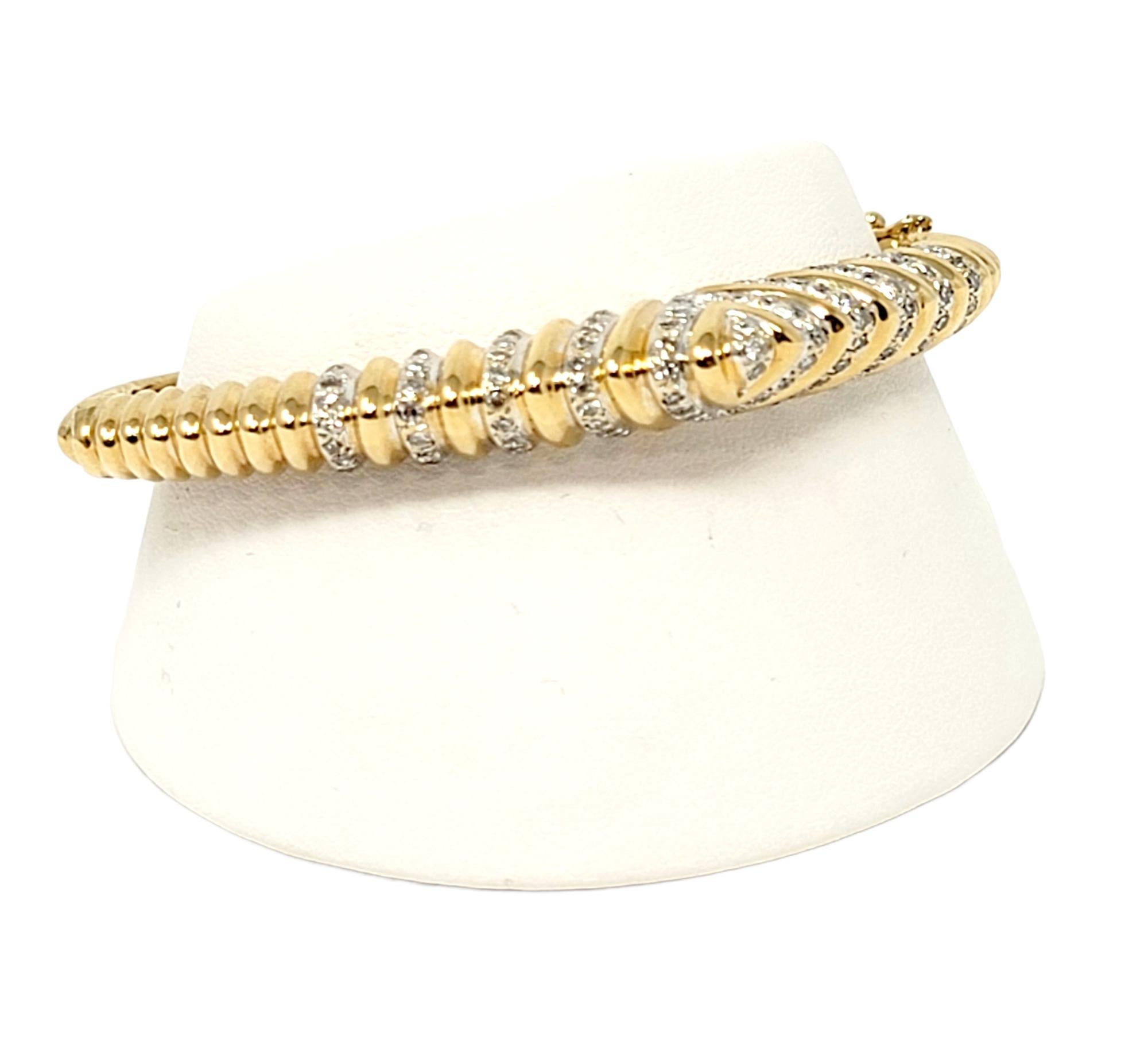 Single Cut Diamond Hinged Bangle Bracelet Chevron Dome 14 Karat Yellow Gold  In Good Condition For Sale In Scottsdale, AZ