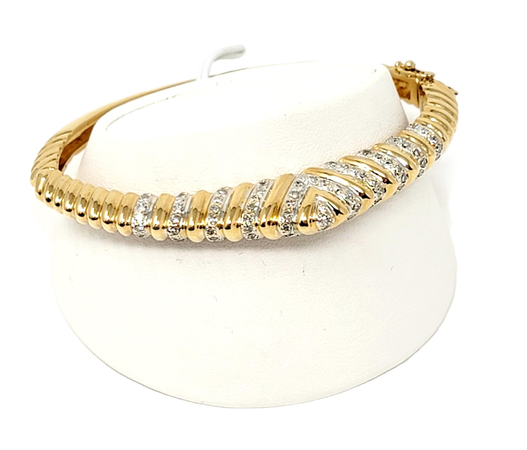 Women's Single Cut Diamond Hinged Bangle Bracelet Chevron Dome 14 Karat Yellow Gold  For Sale