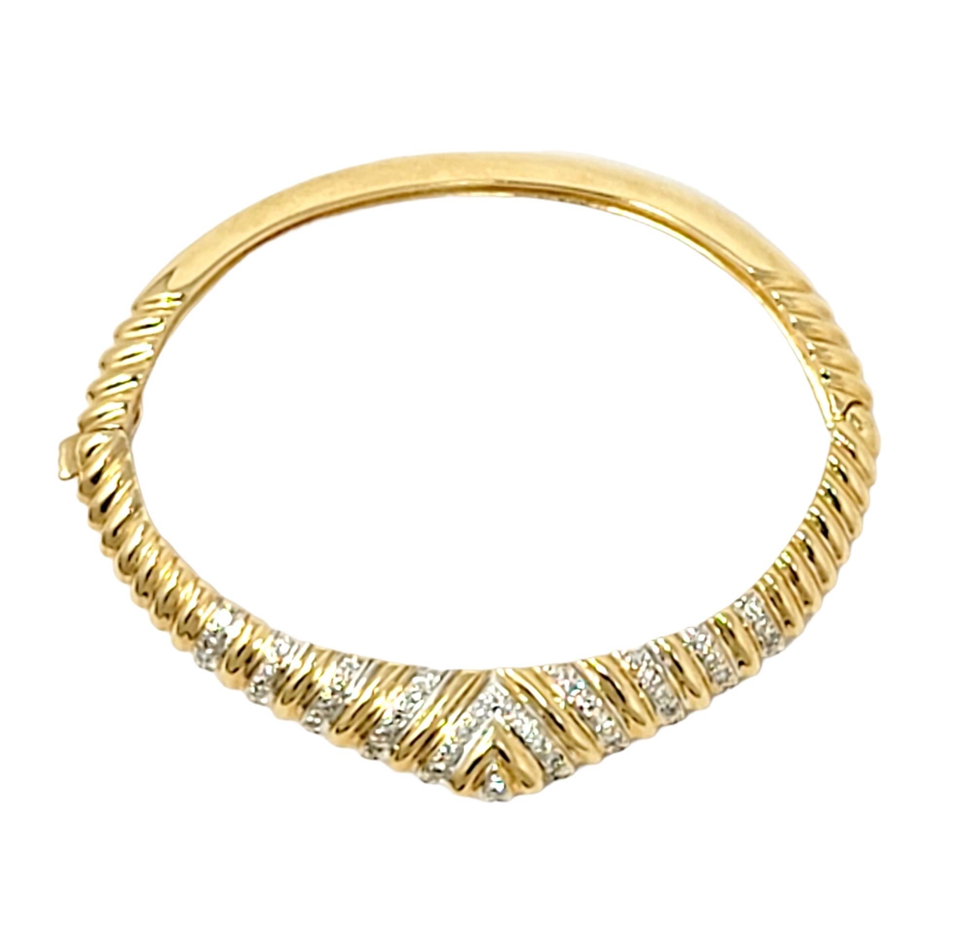 Single Cut Diamond Hinged Bangle Bracelet Chevron Dome 14 Karat Yellow Gold  For Sale 1