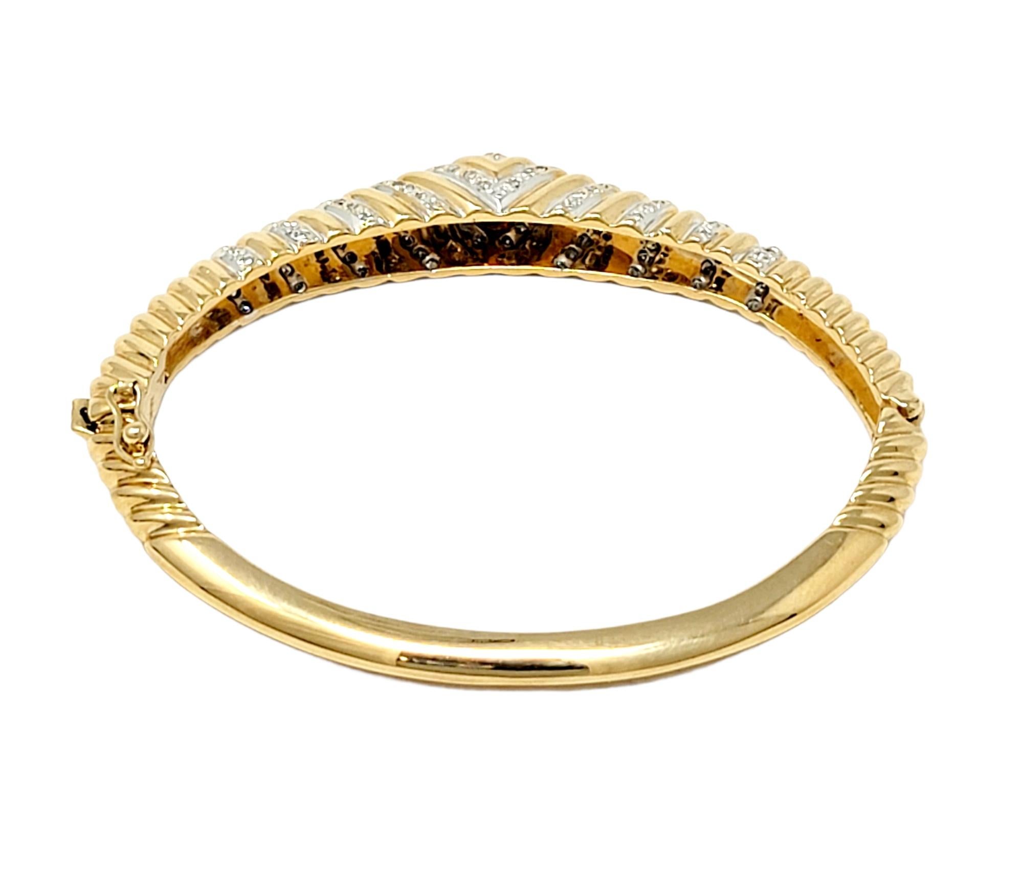 Single Cut Diamond Hinged Bangle Bracelet Chevron Dome 14 Karat Yellow Gold  For Sale 2