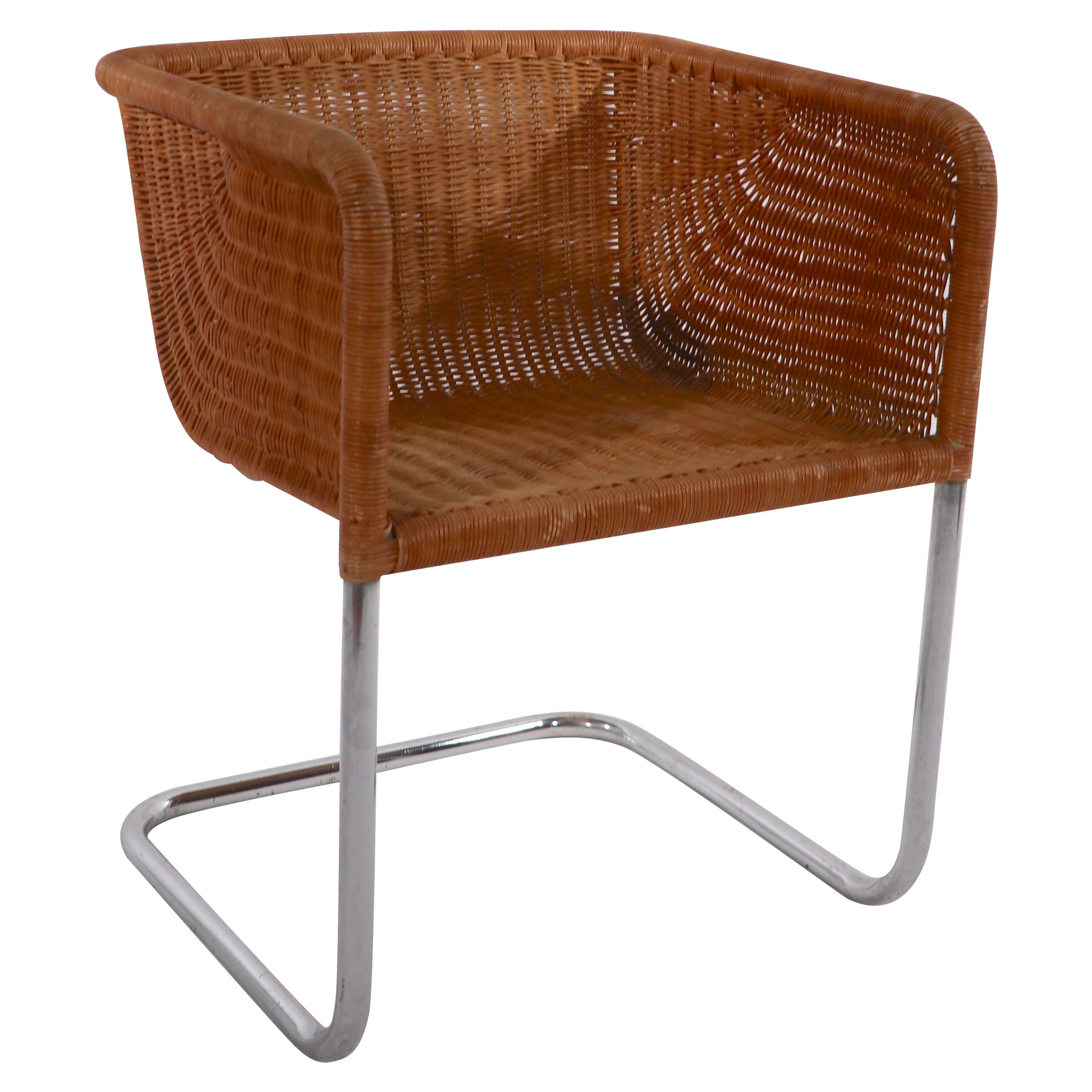 Single D43 Wicker and Chrome Chair by Fabricus and Kastholm for Harvey Probber