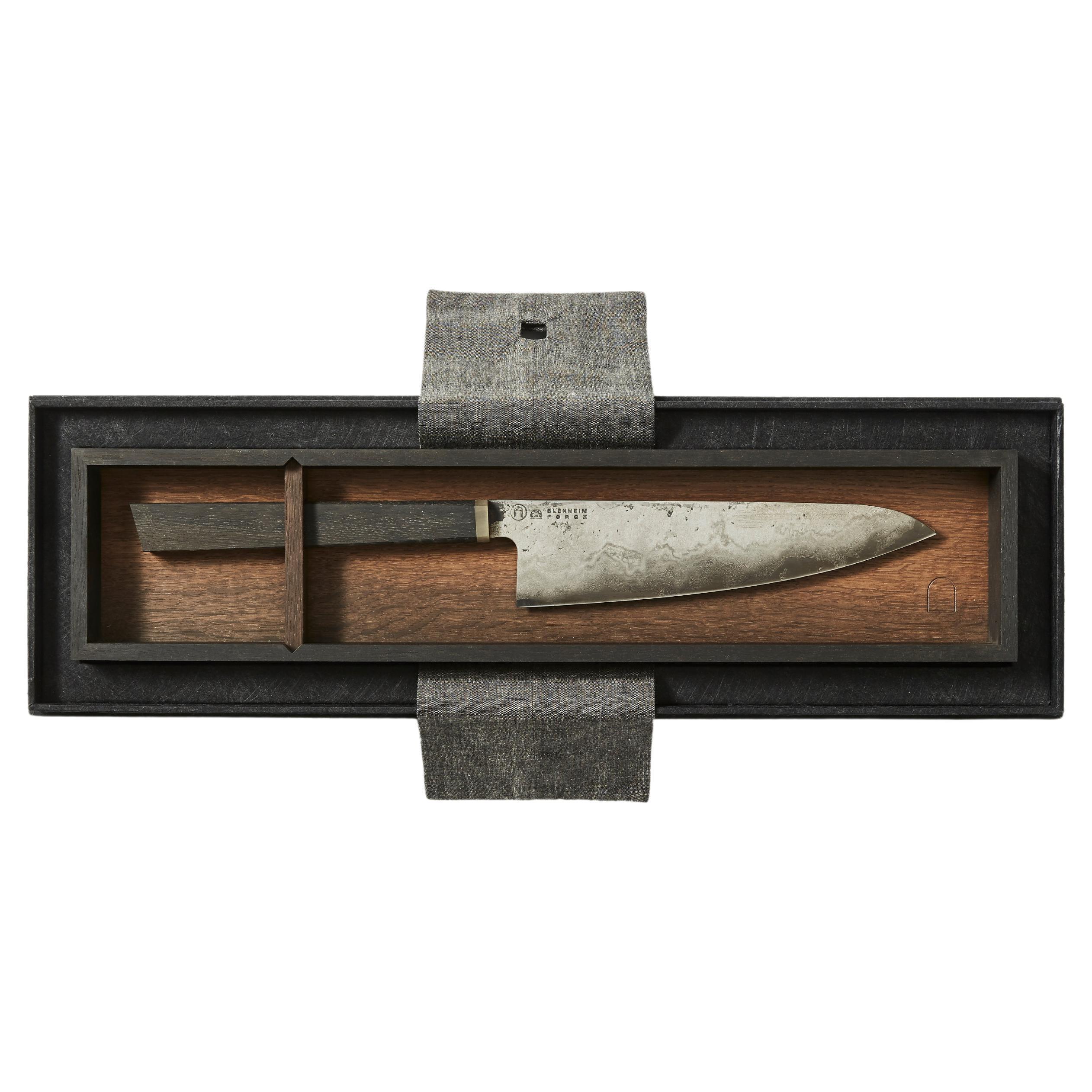 Single Damascus Knife Set with 3000-5000 Year-Old Bog-Oak Display Box For Sale