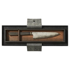 Single Damascus Knife Set with 3000-5000 Year-Old Bog-Oak Display Box