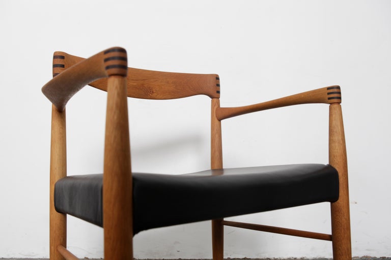 Single Danish H W Klein For Bramin Dining Chair With Arms In Oak And Leather