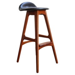 Single Danish Modern Sculptural Teak Barstool by Erik Buch for O.D. Møbler