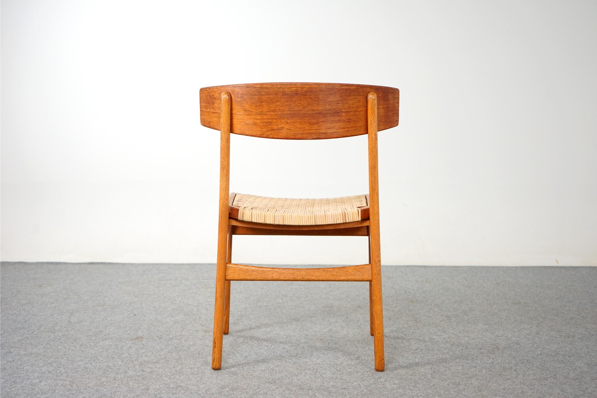 Single Danish Teak & Oak Chair with Rattan 5