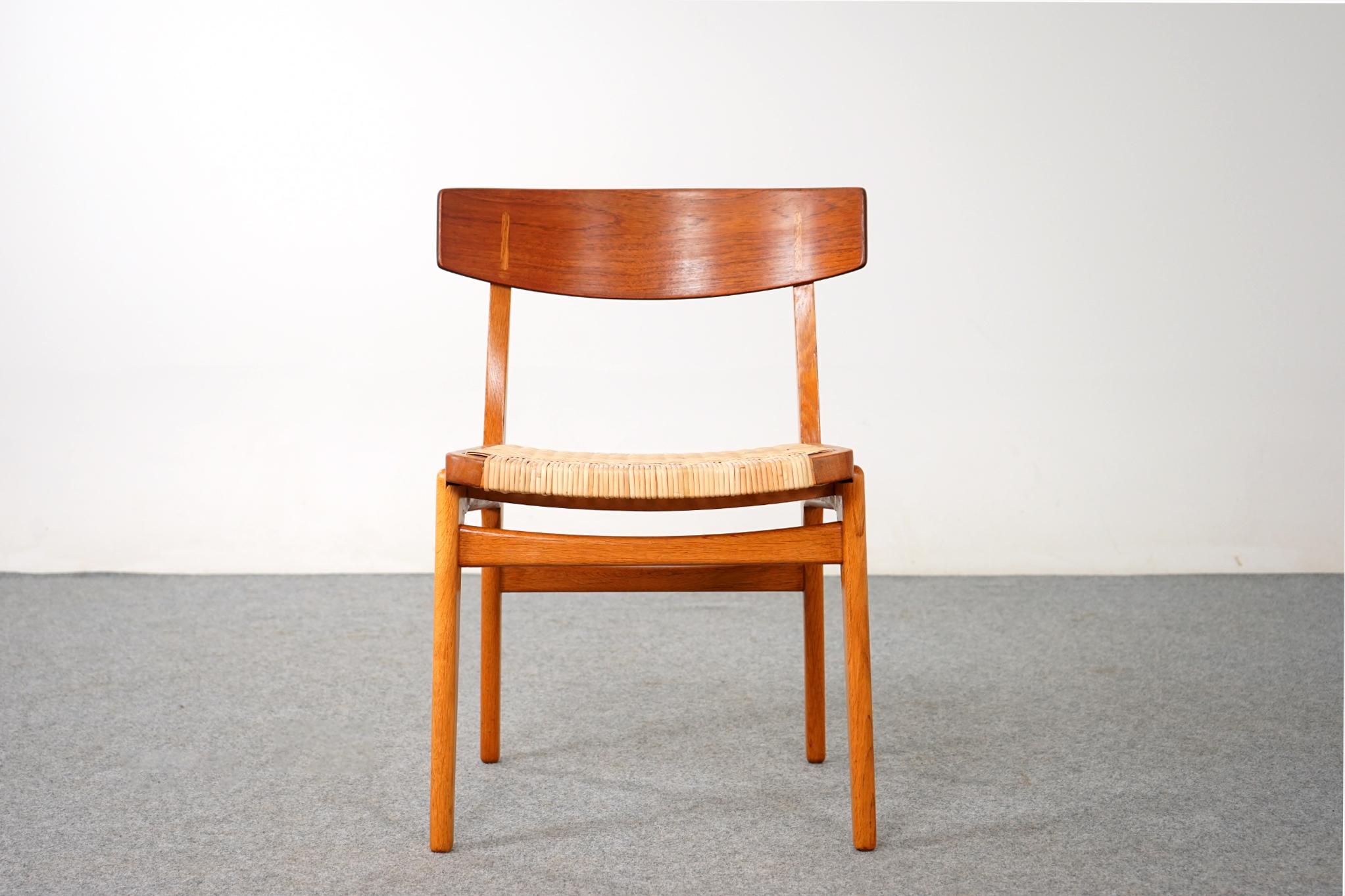 Hand-Woven Single Danish Teak & Oak Chair with Rattan For Sale