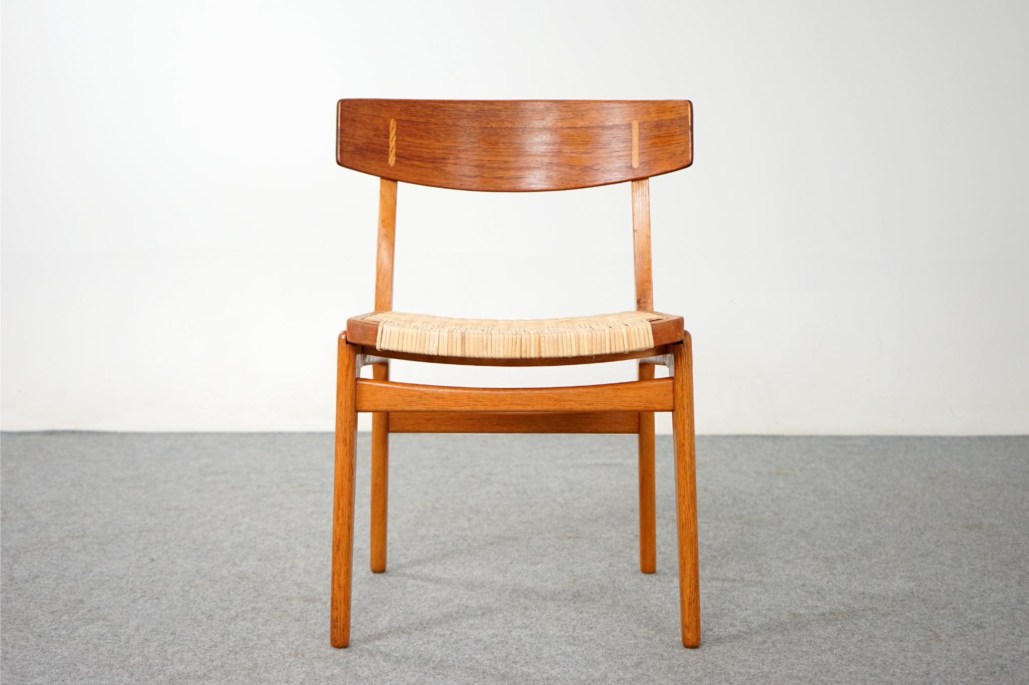 Single Danish Teak & Oak Chair with Rattan In Good Condition In VANCOUVER, CA