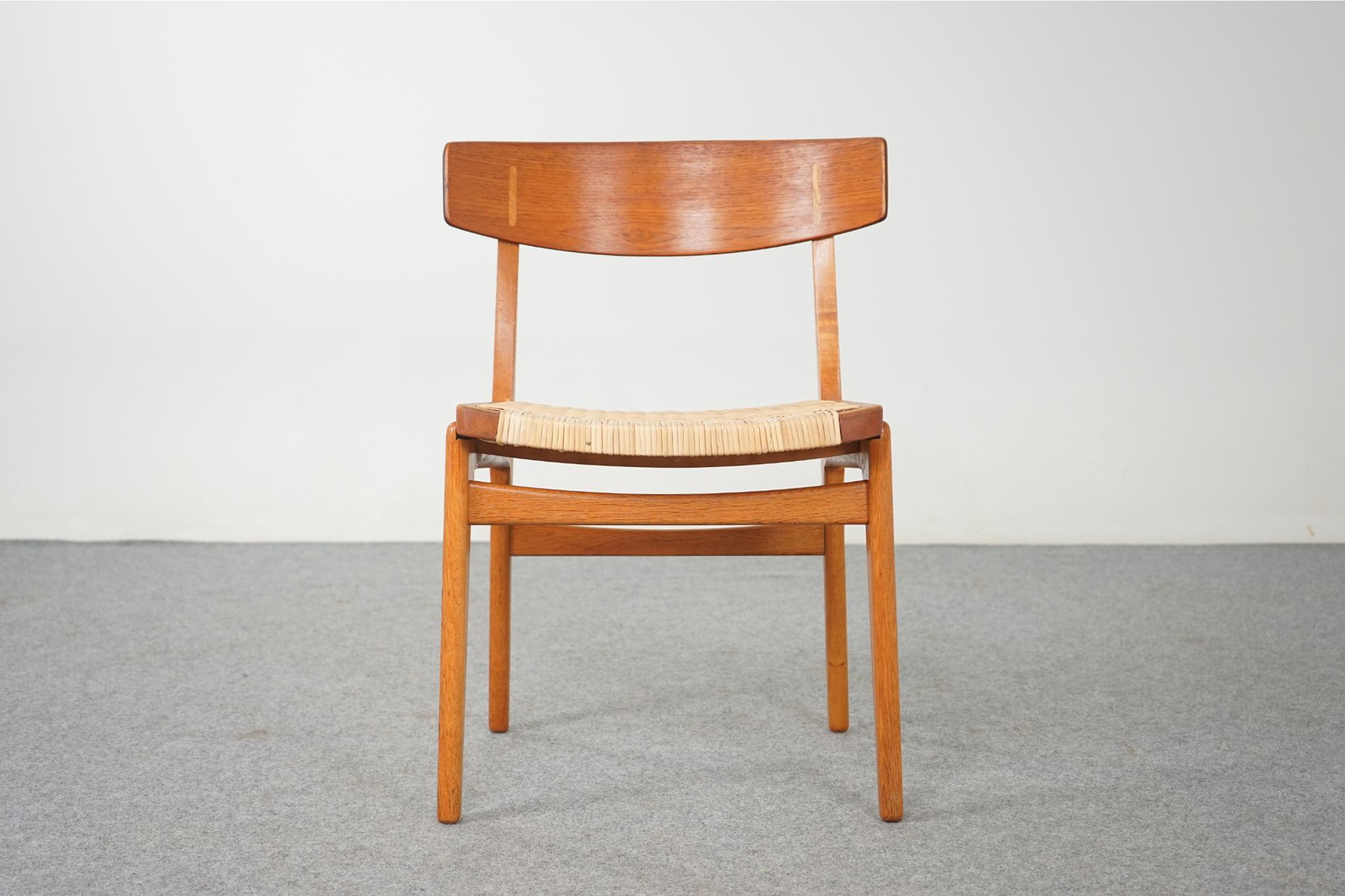 Mid-20th Century Single Danish Teak & Oak Chair with Rattan