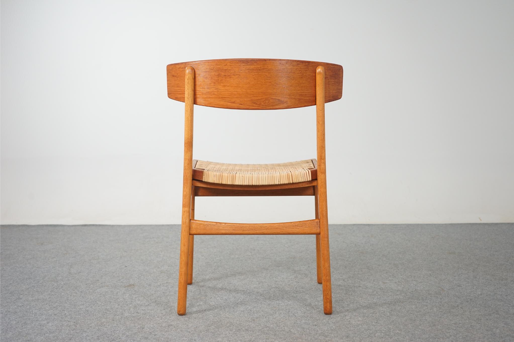Single Danish Teak & Oak Chair with Rattan 3