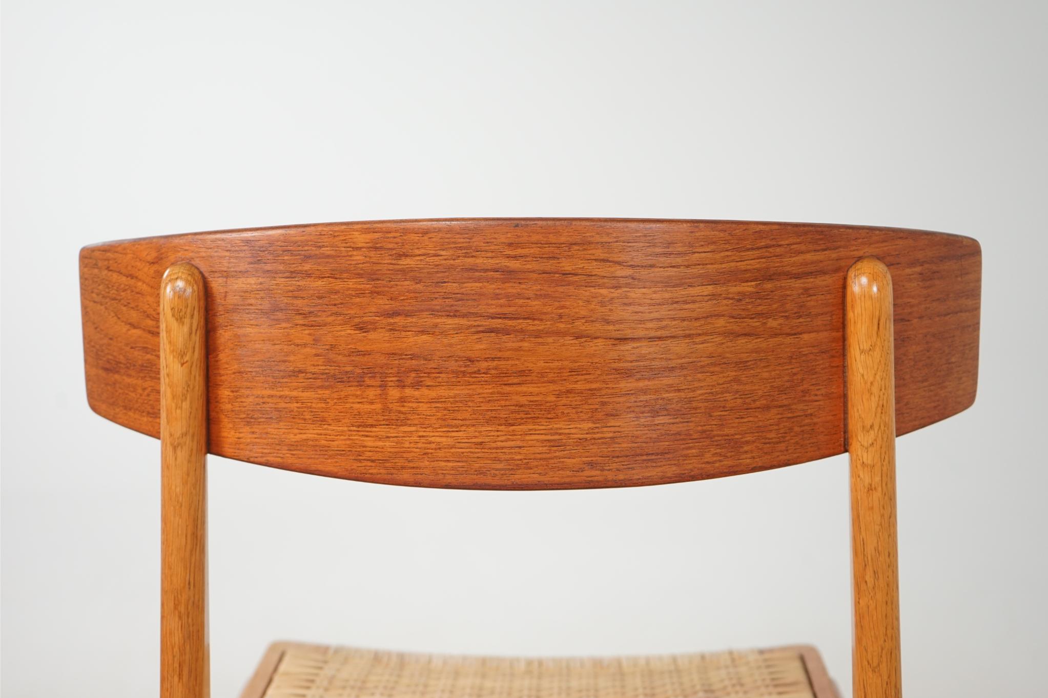 Single Danish Teak & Oak Chair with Rattan For Sale 3