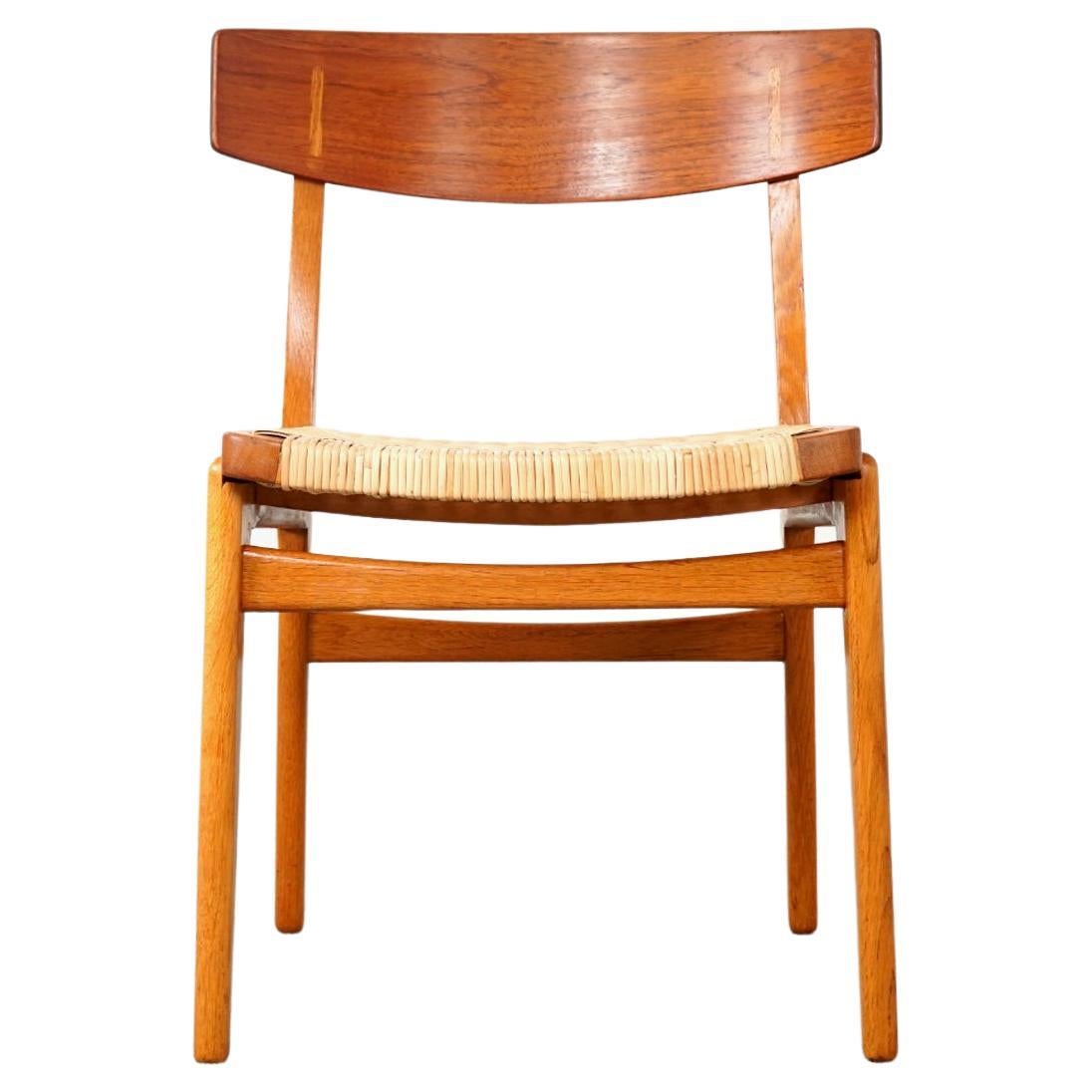 Single Danish Teak & Oak Chair with Rattan For Sale