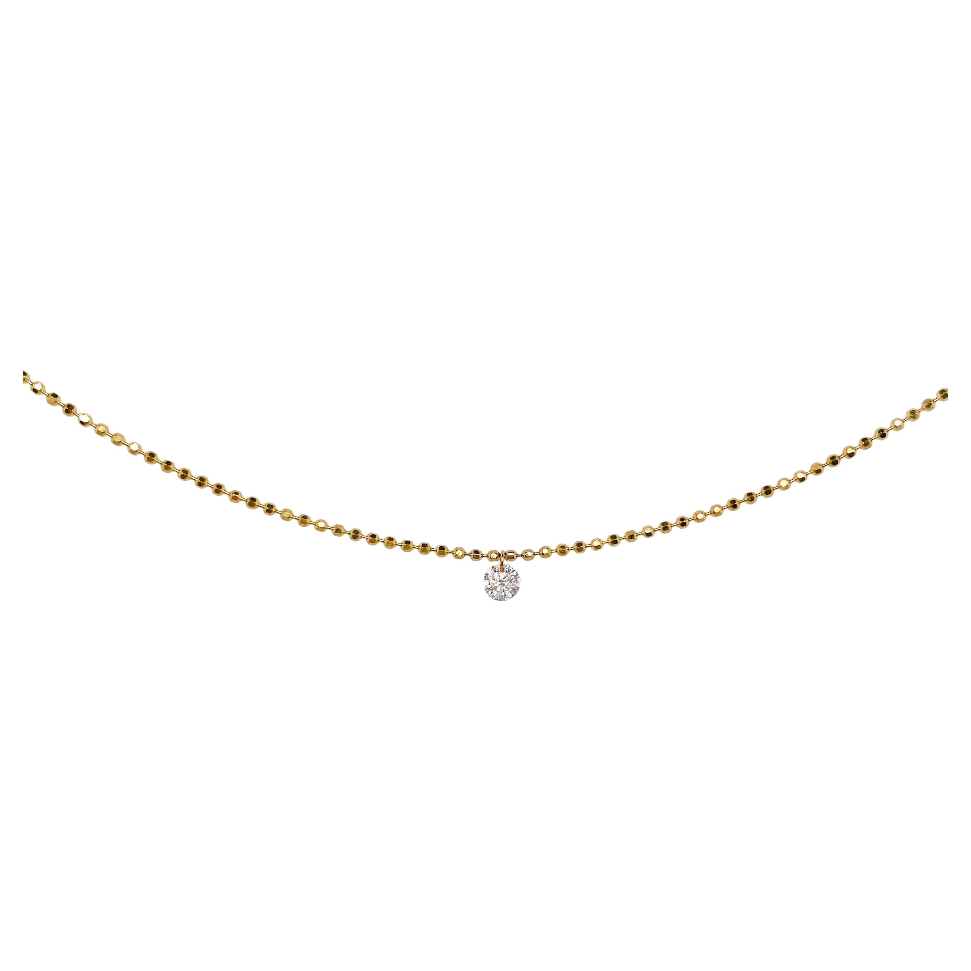 Single Dashing Diamond 14K Yellow Gold Necklace, 16" Minimalist Sleek Elegance 
