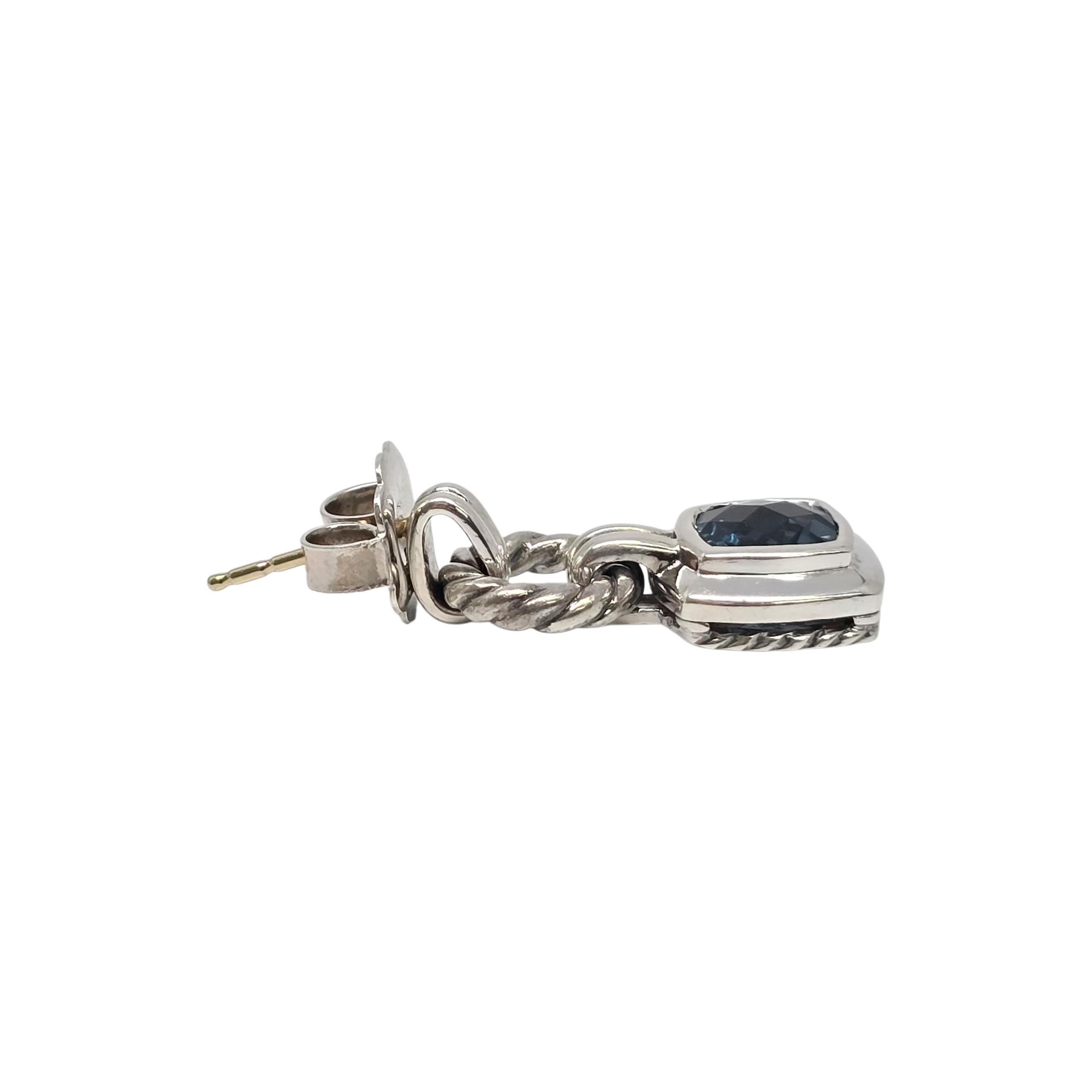 Quadrato Orecchino singolo David Yurman a goccia in argento blu Topazio Albion #22544 in vendita
