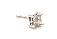 Einzelner Diamant-Ohrstecker, 0,12 Karat, unsichtbare Fassung, Prinzessschliff, 14 Karat, Schraubverschluss